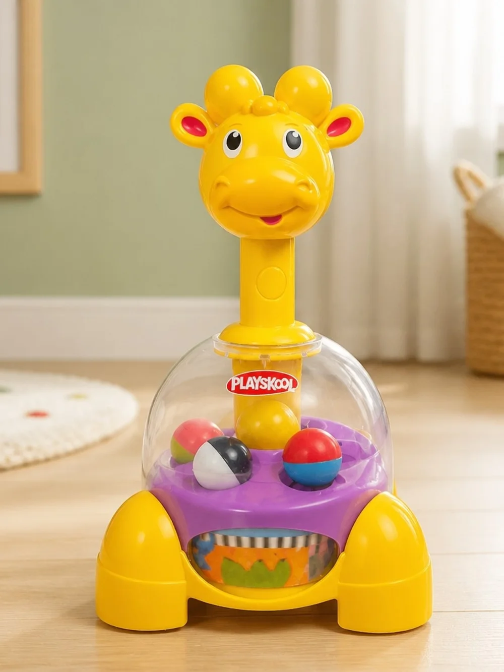 2011 Playskool Giraffalaff Tumble Top Toy Yellow Giraffe Ball Popper